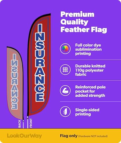 LookOurWay 12 Ft Feather Flag Banner, Financial Service, Insurance Red