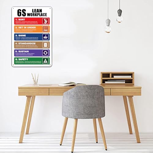 Aluminum 6S Lean Workplace Sign, Multicolour, 18x12 Inch, Minimalist Style, Wall Mount, Office, Home, Restaurant, Garden, Bar, Hotel, Club, Outdoor