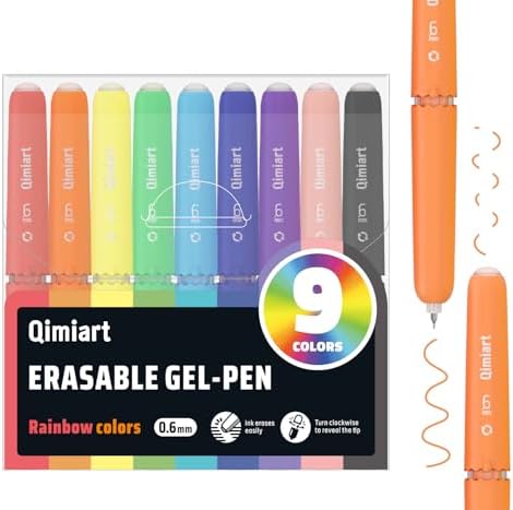 Erasable Gel Pens, 9 Pack Rainbow Colors, 0.6mm Fine Point