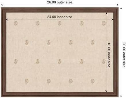 Kate and Laurel Framed Fabric Pinboard 26 x 20, Beige Botanical Block Print Printed Linen Classic Bulletin Board for Use as a Vision Board or Wall Organization, Florence Medium Brown Frame