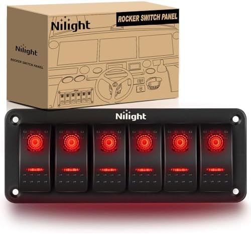 Nilight 6 Gang Rocker Switch Panel SPST On Off 5PIN Electrical Toggle Red