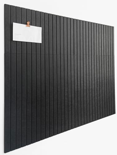 Slated Felt Bulletin Board Tiles | Cork Board Alternative for Walls | Wall Panels for Office & Home Decor | Aesthetic Pinboard & Photo Board | 12-Pack (11.8" x 11.8") with Adhesive | Black