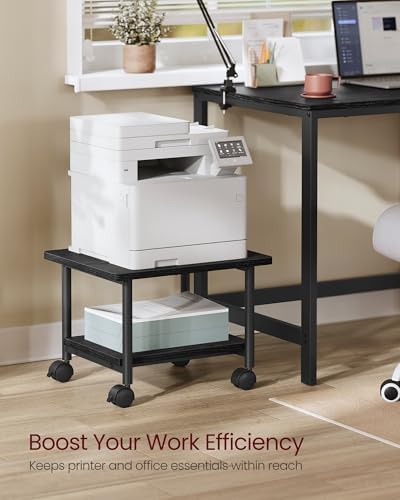 VASAGLE 2-Tier Printer Stand with Locking Wheels, Under Desk Printer Table