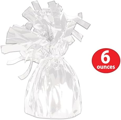 Beistle White Metallic Plastic Wrapped Balloon Weights For Birthday Parties, Weddings, Anniversaries, Table Decor, Celebrating With You Since 1900, 5.5" x 2.5", (Pack of 72)