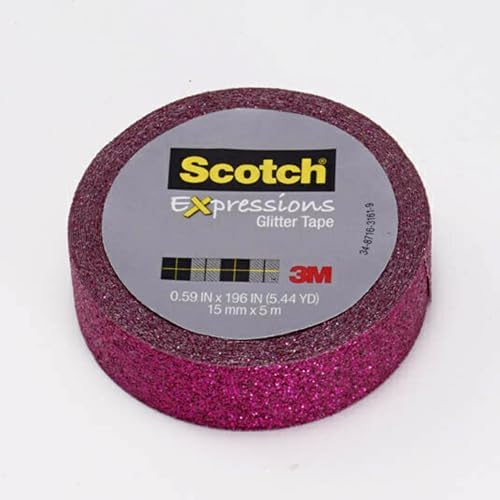 Scotch Expressions Glitter Washi Tape, Arts and Crafts Tape, .59 in x 196 in, Hot Pink Glitter, 6 Rolls (Pack of 6)