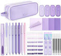 Four Candies Aesthetic Purple School Supplies Kit with Case for Girls | Back to School Stationery Set with Pens, Highlighters, Mechanical Pencils, Sticky Notes for Students, College, Journaling