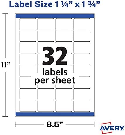 Avery Printable Blank Rectangle Labels, 1.25" x 1.75", White, 256 Customizable Labels (22828)