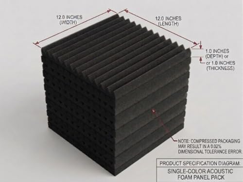 50 Pack Black 12 "X 12 "X1" Acoustic Panels Studio Soundproofing Foam Wedge Tiles(Accompanied By Double-Sided Adhesive Tape)