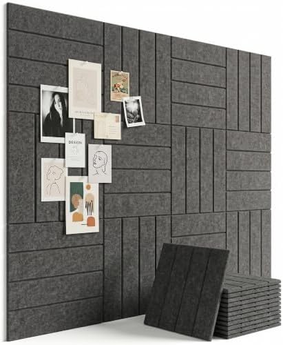 Aothia 12-Pack Felt Bulletin Board Tiles 48"x36", Modular Pin Board for Notes, Photos & Mood Boards, Cork Board Alternative for Smooth Walls, 0.35" Thick, 70 Adhesive Tabs & 40 Pins, Charcoal Gray