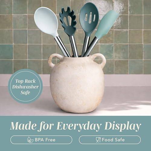 COOK WITH COLOR Silicone Cooking Utensils, Kitchen Utensil Set, Easy to Clean Silicone Kitchen Utensils, Cooking Utensils for Nonstick Cookware, Kitchen Gadgets Set, 10 Pieces, Teal