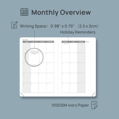 POPRUN Pocket Calendar 2027, Weekly 4" x 6.25" Pocket Calendar for Purse
