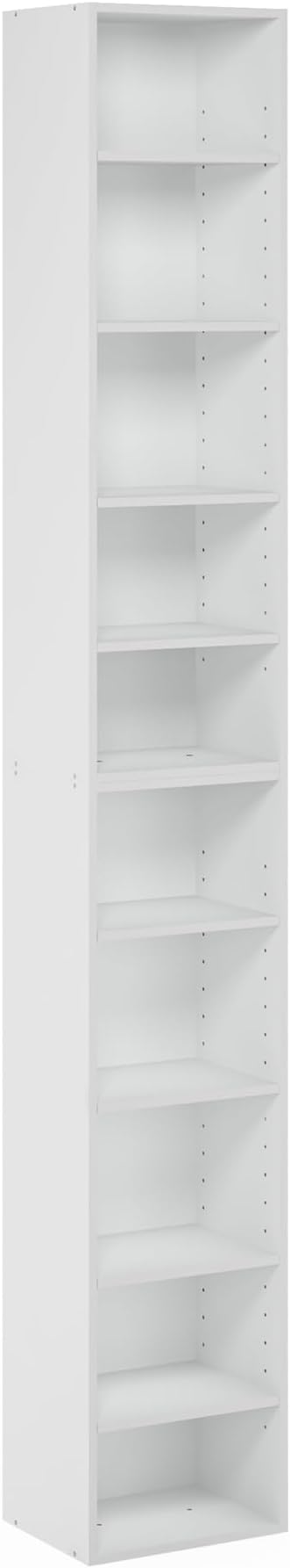 Furinno PASIR Book Shelf, 10-Tier Bookshelf, Bookcase with Open Shelf, 9.2 x 11.8 x 78.7, for Living Room, Bedroom, Home Office, White