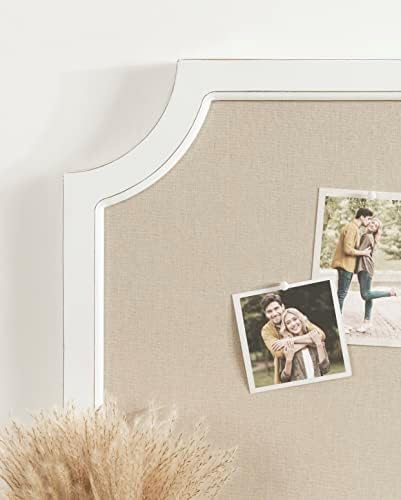 Hogan Framed Scalloped Decorative Wall Pinboard; White; 24 x 36; Rustic Modern Farmhouse Bulletin Board for Wall Organization and Decorative Displays