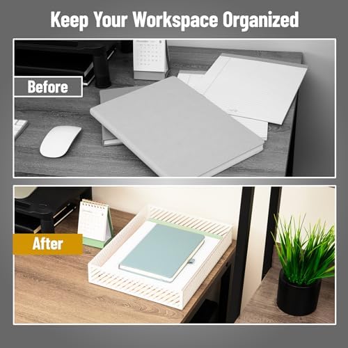 Mind Reader Metal Letter Size Paper Tray, Desktop Document Organizer with Non-Slip Pads, Office Desk Accessory Tray, Metal, White
