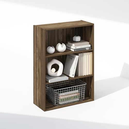 Furinno Simple Book Shelf, 3-Tier Bookshelf, Storage Shelves Bookcase, 9.7 x 23.7 x 31.5, for Living Room, Bedroom, Home Office, Columbia Walnut