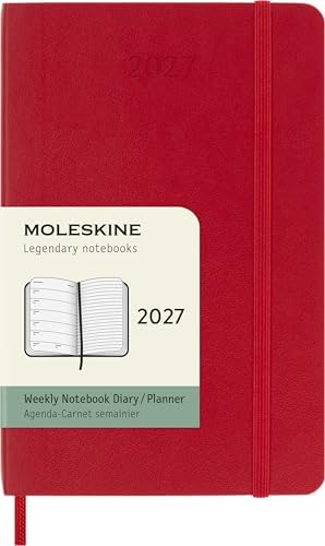 Moleskine 2027 12-Month Weekly Planner, Pocket, Scarlet Red, Softcover