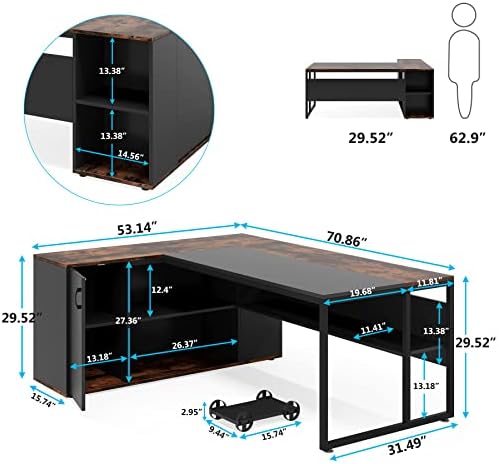 Tribesigns 71 inch Executive Desk, L Shaped Desk with Cabinet Storage