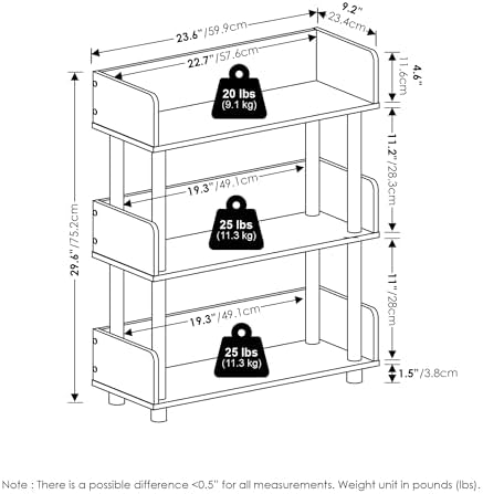 Furinno Turn-N-Tube 3-Tier White Storage Shelves with Side Panels, Book Shelf, Display Shelf, for Organization and Storage, Living Room, Home Office, Plain White