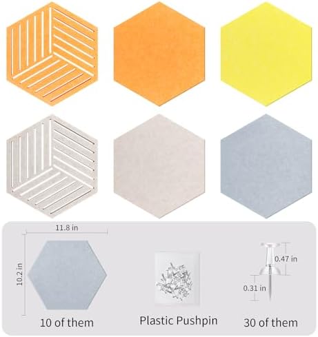 Hexagon Felt Corkboard for Office Frameless Self Adhesive, 10 Pack