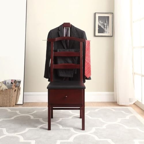 Executive Office Chair with Clothes Hanger and Valet Stand Ergonomic Rolling Desk Chair with Coat Rack and Storage for Home Office Workstation, Mahogany