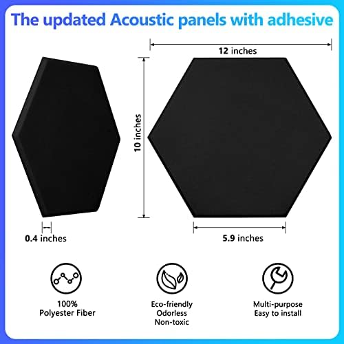 18 Pack Acoustic Panels-12"X10"X 0.4" Self-Adhesive Soundproof Wall Panels High-Density Sound Absorbing Panel Acoustic Treatment Panel Used in Home & Offices （Black Hexagon）