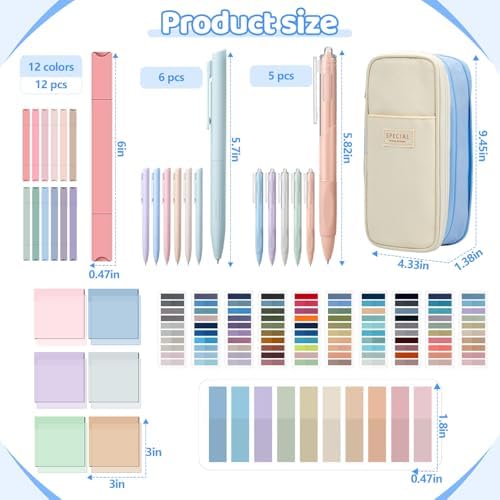 135 Pcs Book Annotation Kit with Pencil Case, 12 Pastel Highlighters, 11 Gel Pens, Fine Marker, 300 Transparent Sticky Notes, 2640 Index Tabs, Bible Study Supplies Kit(Classic,Light Blue)