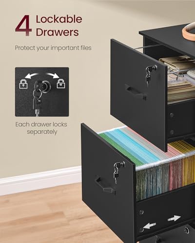 VASAGLE 4 Drawer File Cabinet with Locks, for A4, Letter Sized Documents