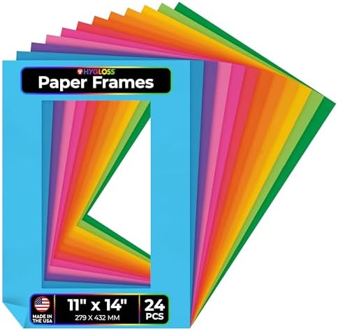 Hygloss 24 Pack Paper Picture Frames, Colorful cardstock Photo Frame 11x14-Inch, Papers Frames to Decorate for Wedding Birthday DIY Classroom Crafts and Decorations