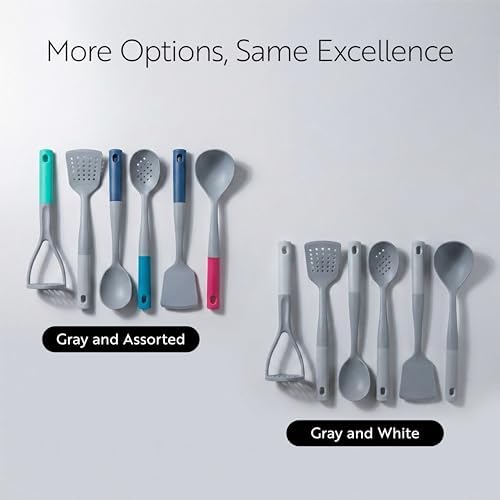 Restaurantware Silicone Utensil Set Pack of 10 Non-Slip Handle 6-Piece Nylon Kitchen Tool Set, Heat-Resistant Dishwasher-Friendly Cooking Accessories, Durable Assorted Cooking Utensils