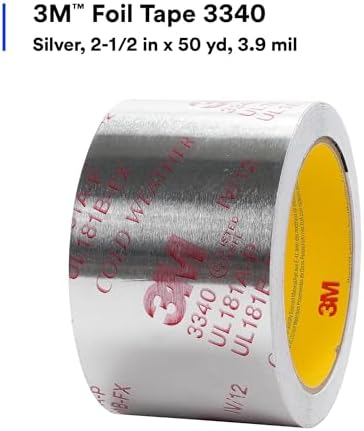 3M Aluminum Foil Tape 3340, 2.5" x 50 yd, 4.0 mil, Silver, 1 Roll