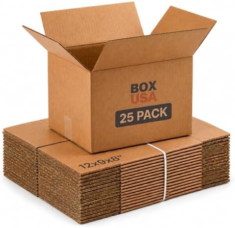 BOX USA 12 x 9 x 8 Corrugated Cardboard Boxes, Small 12"L x 9"W x 8"H, Pack of 25 | Shipping, Packaging, Moving, Storage Box for Home or Business, Strong Wholesale Bulk Boxes