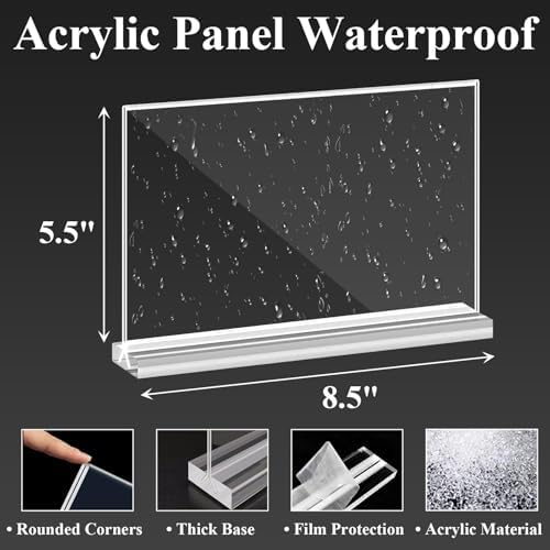 Acrylic Sign Holder 8.5 x 5.5, 8 Pack Double-Sided Standup Table Top Clear Sign Holders, T Shape Horizontal Plastic Acrylic Picture Frame Menu Flyer Paper Holder Display Stands for Office Store Wedding