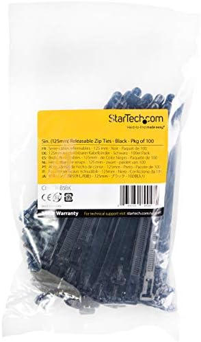 StarTech 5"(12cm) Reusable Cable Ties, 100 Pack, Black, TAA (CBMZTRB5BK)