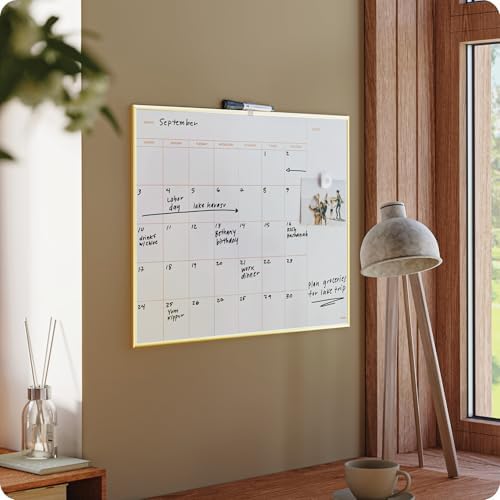 U Brands Dry Erase Calendar White Board, 24" x 18", Gold Aluminum Frame