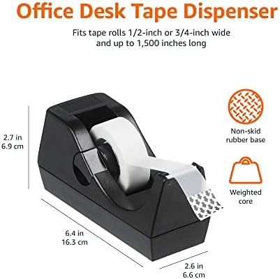 Amazon Basics Weighted Desktop Tape Dispenser with Non-Skid Base, Desk Accessory, 3-Pack
