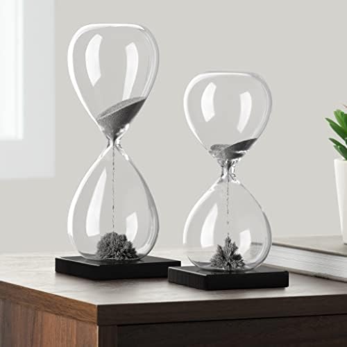 Torre & Tagus Magnetic Hourglass Sand Timer - 30 Second/Half Minute Magnetic Sand Clock with Gray Magnet Iron Powder and Black Base, Hand-Blown Hour Glass for Office Desk, Home Study, Games Room