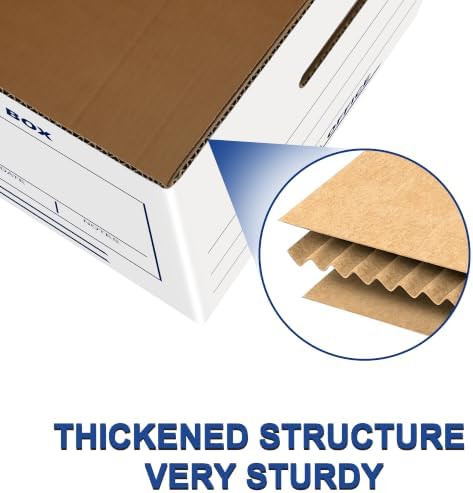 Zzrywuty 12 Pack File Storage Boxes with Lift-Off Lid,16x12x10 Inches | Corrugated Document Archive Box for Letter/Legal Size-Heavy Duty Stackable Filing Organizer for Home Office
