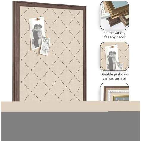 Kate and Laurel Framed Fabric Pinboard 18 x 42, Green Lattice Pattern Printed Linen Classic Bulletin Board for Use as a Vision Board or Wall Organization, Florence Silver Frame