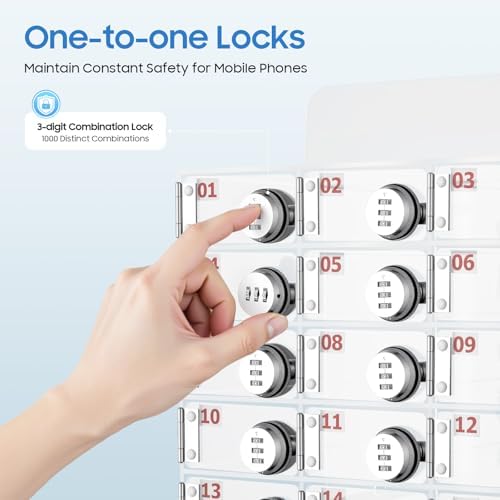 Cell Phone Cabinet,Aluminum Alloy Pocket Chart Cell Phones Storage Cabinet, Cell Phone Locker,Wall-Mounted with a Locked,for Classroom, Office, Gym (15 Compartments)