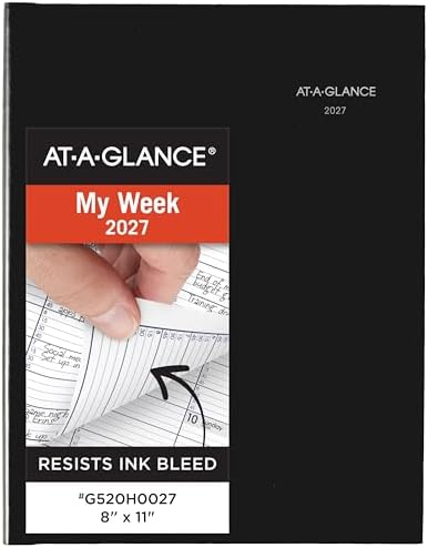AT-A-GLANCE 2027 Appointment Book Planner, Weekly, 8" x 11", Quarter-Hourly, Hardcover, DayMinder, Black (G520H0027)