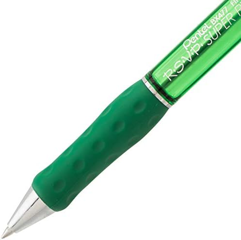 Pentel RSVP Super RT Ballpoint Pen, (0.7mm) Fine Line, Green Ink, Box of 12 (BX477-D)