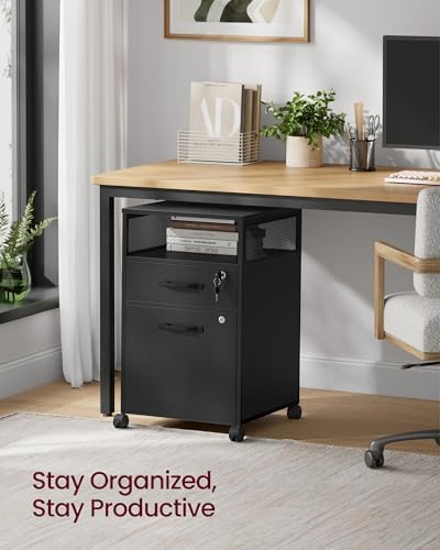 VASAGLE 2 Drawer File Cabinet with Lock, Rolling Printer Stand