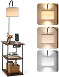 VEVOR Floor Lamp with Table, Narrow 3-Tier End Table with Open Shelves & 3 Color Temperature Lighting, Side Nightstand Bedside Desk with USB & Type C & AC Charging Port for Living Room, Bedroom, Dorm