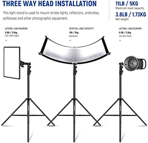 NEEWER 8.5ft/2.6m Air Cushioned Light Stand, Heavy Duty All Metal Tripod Stand with 1/4" to 3/8" Reversible Spigot, 3 Way Mounting Interface & Metal Locking Knobs, Max Load 5.5lb/2.5kg, ST-260AC