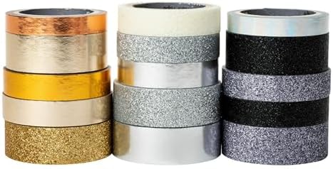 Scotch Washi Tape, Glitter Metallic Design, 15 Rolls, Great for Bullet Journaling, Scrapbooking and DIY Décor (C1017-15-P6)