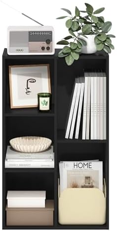 Furinno LUDER Book Shelf, 5-Cube Bookshelf, Reversible Bookcase with Open Shelves, 9.4 x 19.5 x 31.5, Easy Assembly, for Living Room, Bedroom, Home Office, Darkwood