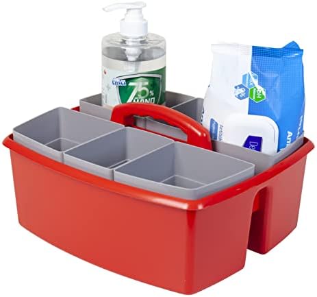 Storex Large Classroom Caddy with Cups, 13 x 11 x 6.575 Inches, Red, Case of 2 (00981A02C)