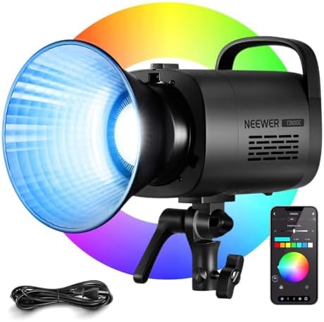 NEEWER CB100C 130w RGB LED Video Light, APP/2.4G Control 360° Full Color 2700K-6500K 27000lux/m COB Bowens Mount Silent Continuous Output Lighting TLCI/CRI97+ 17 Scenes for Video Recording Photography