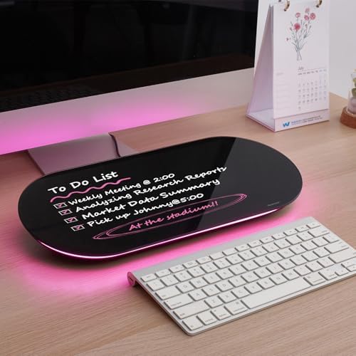 TSJ OFFICE Glass Desktop Whiteboard - 17 X 7 Inches Black Board Pink Light