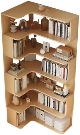 Vertical Wall Corner Shelf with Open Back 7-Shelf Wood Corner Bookshelf Floor Book Rack Multi-Layer Storage Shelf Against the Wall Bookcase Natural 35" L x 24" W x 75" H